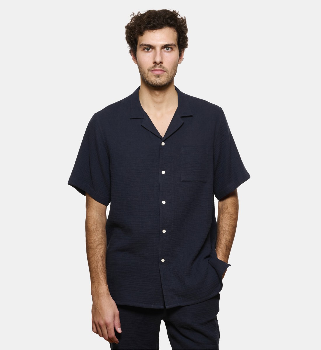 Chemise manches courtes gaze de coton marine