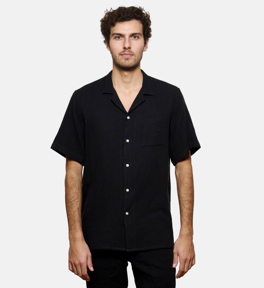 Chemise manches courtes gaze de coton noir