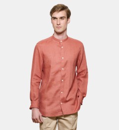 Chemise en lin corail col Mao coupe droite