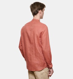 Chemise en lin corail col Mao coupe droite