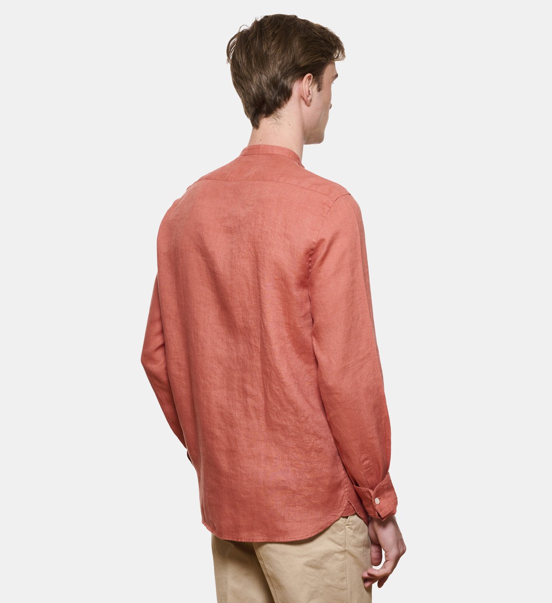 Chemise en lin corail col Mao coupe droite