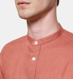 Chemise en lin corail col Mao coupe droite
