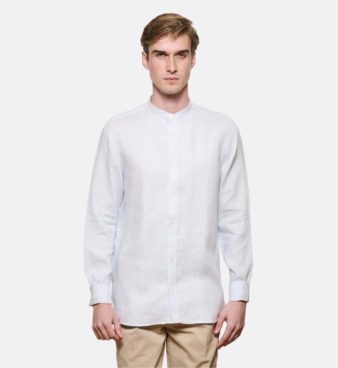 Chemise en lin ciel col Mao coupe droite