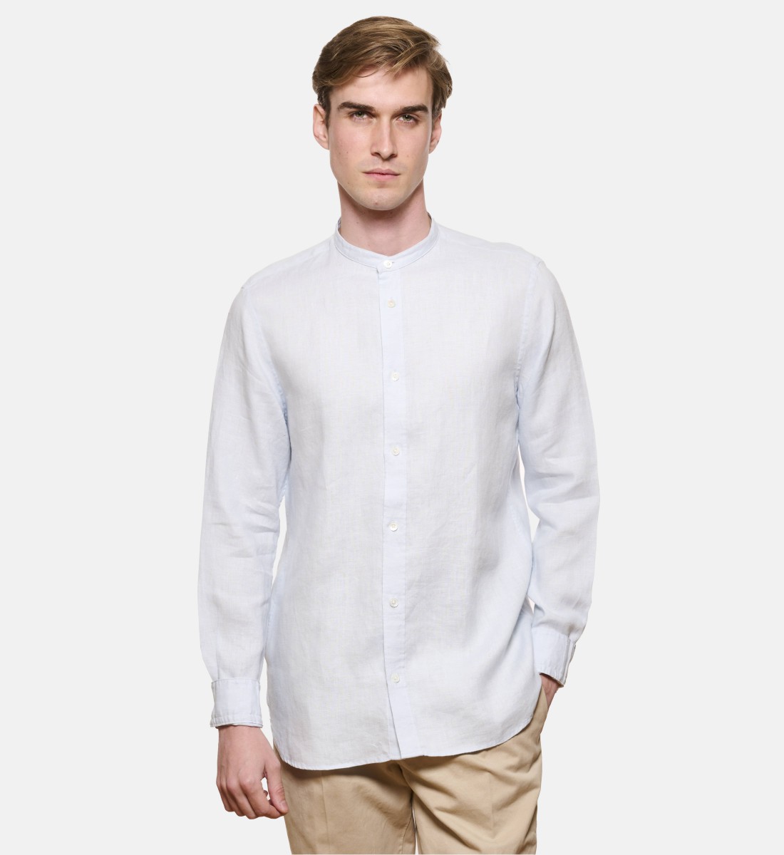 Chemise en lin ciel col Mao coupe droite