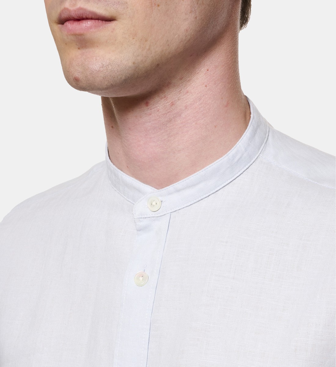 Chemise en lin ciel col Mao coupe droite