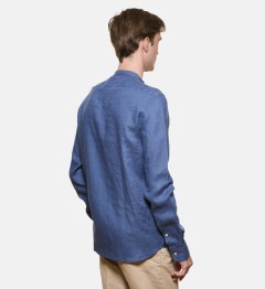 Chemise en lin bleu col Mao coupe droite