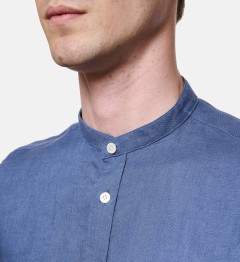 Chemise en lin bleu col Mao coupe droite