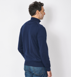 Pull col zippé en coton marine