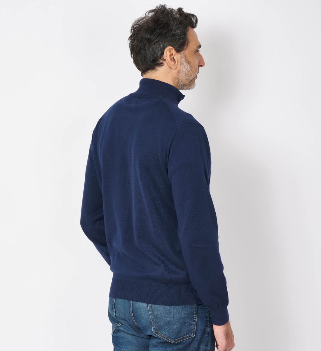Pull col zippé en coton marine