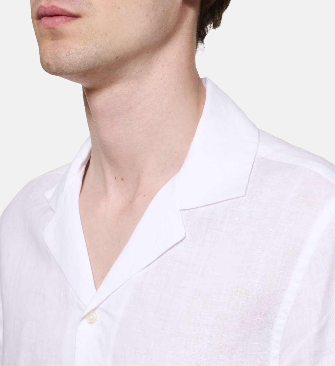 Chemise manches courtes coupe droite en lin BLANC
